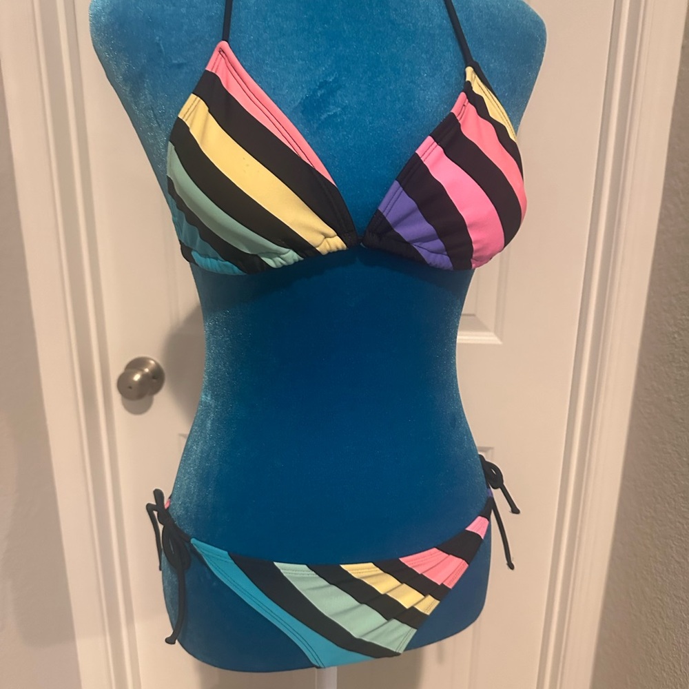 Sold: Aeropostale Rainbow Stripe Bikini Set – Small / A–Cup – Adjustable Tie